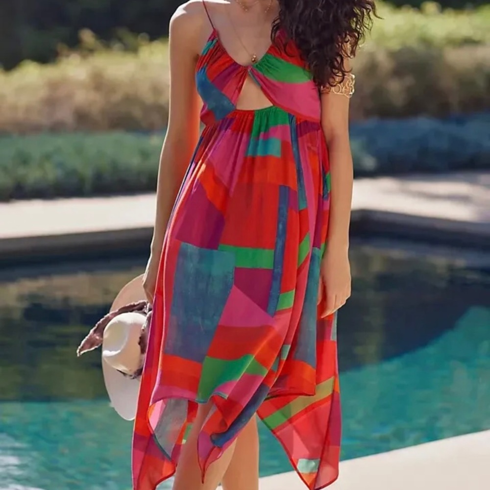 ANTHROPOLOGIE ALANI MAXI COVER-UP DRESS SIZE S/P MULTICOLOR  NWT